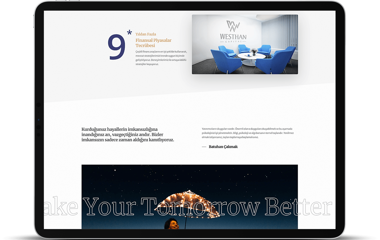 Westhan Capital Westhan Capital web sayfası tablet